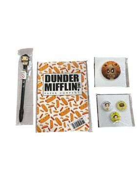 Dunder Mifflin Notebook & The Office-Themed Accessories Set With Pen & Buttons